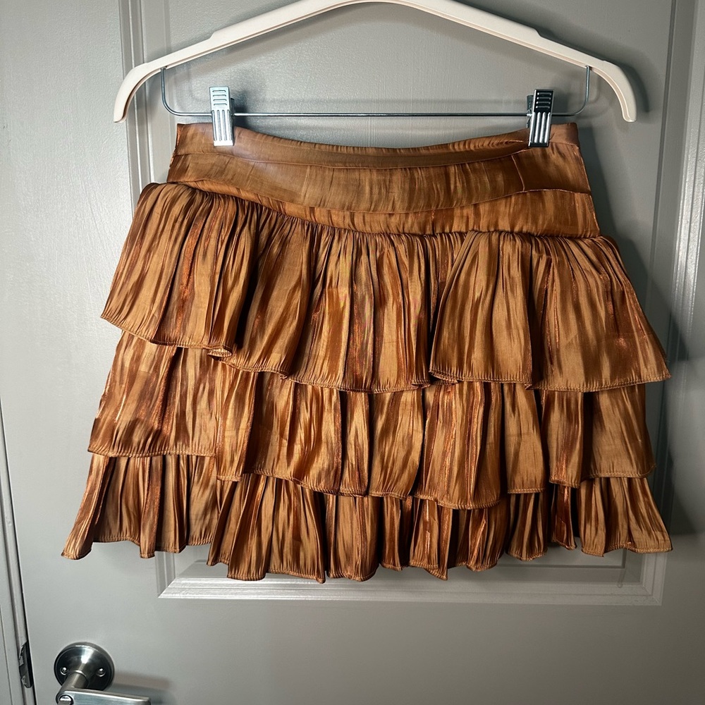 Bronze/Copper Layered Ruffle Mini Skirt - Perfect for fall